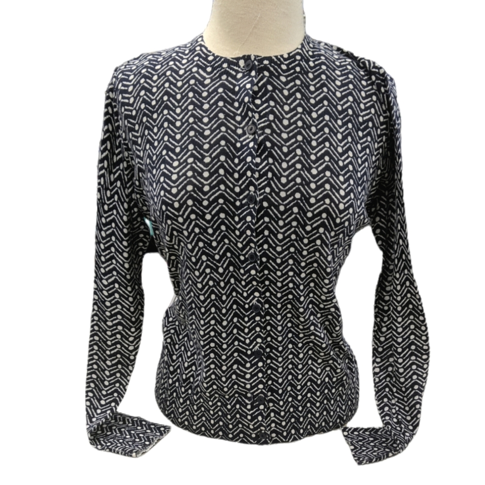 Loft Printed Cardigan Navy Blue Medium New